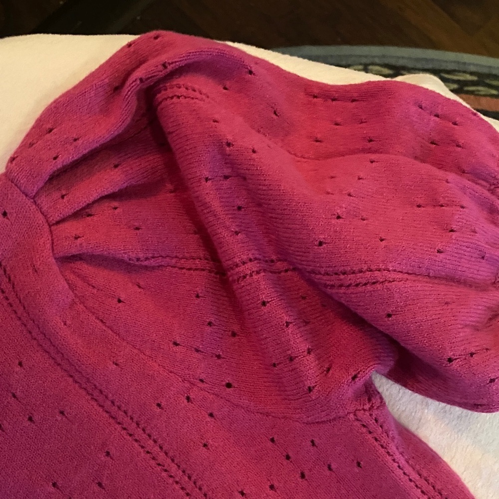 Vibrant Pink Puff Sleeve Crew Neck Sweater - Picture 4 of 7